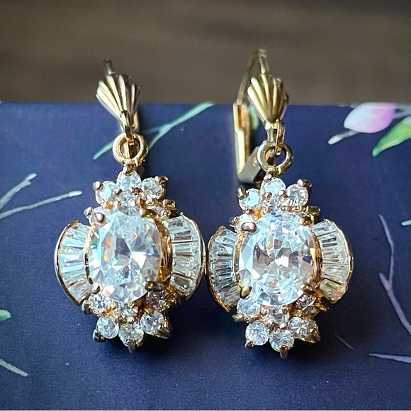 Vintage Jewelry - Vintage CZ diamond sterling gold wash earrings